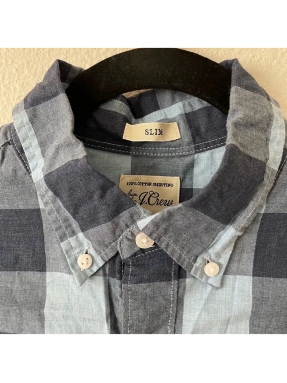 J. CREW Men’s Slim Button Down Shirt Size Small Blue Buffalo Check 100% Cotton